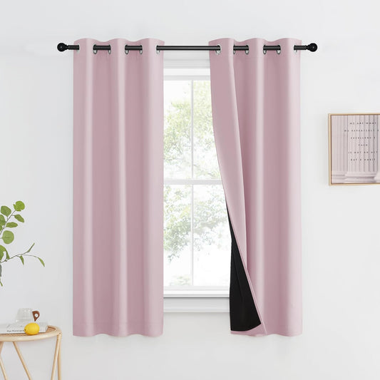 NICETOWN 100% Blackout Window Curtain Panels, Heat and Cold Blocking Drapes with Black Liner for Nursery, 60" Thermal Insulated Draperies (Lavender Pink, 2 Pieces, 37" Wide Each Panel)