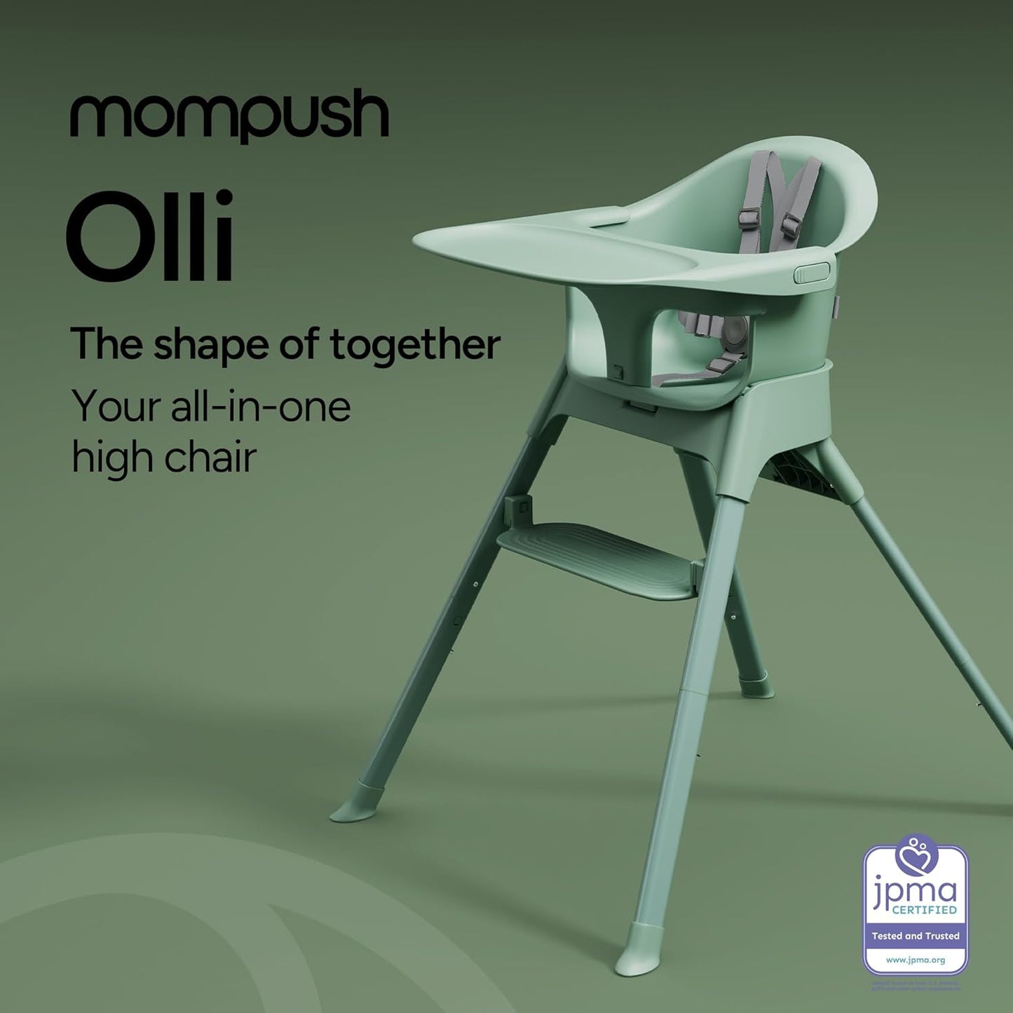 Mompush Olli 7-in-1 Convertible High Chair for Babies and Toddlers – Adjustable Height & Footrest, Dishwasher-Safe Tray, Compact Foldable Design for Easy Storage & Travel, Lightweight Yet Durable