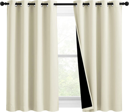 NICETOWN Warm Curtains for Winter, Bedroom Full Blackout Curtain Panels, Great Job for Blocking Light, Complete Blackout Draperies with Black Liner for Night Shift (Beige, Set of 2, 46 by 54-inch)