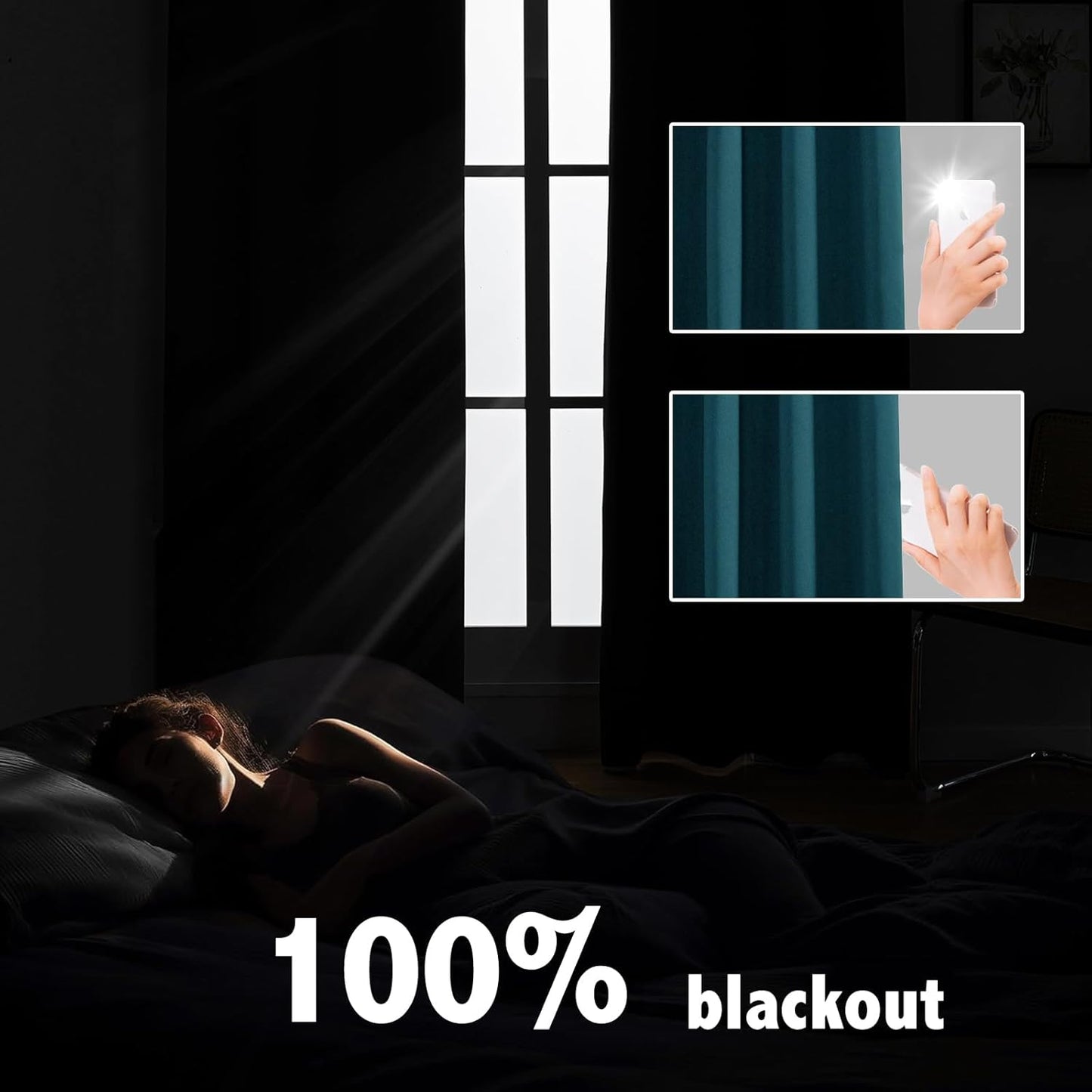 Anytime 100% Blackout Curtain Set, Thermal Insulated & Energy Efficiency Window Draperies for Guest Room, Full Shading Panels for Shift Worker and Light Sleepers（Greyish Blue, 2 Panels, 42W x 72L）