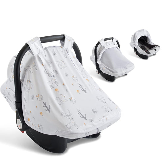 Baby Car Seat Cover, Soft Sun Shade Cover, Breathable Comfortable Privacy Carseat Canopy Protect for Newborn Infant Boys Girls (Animals)