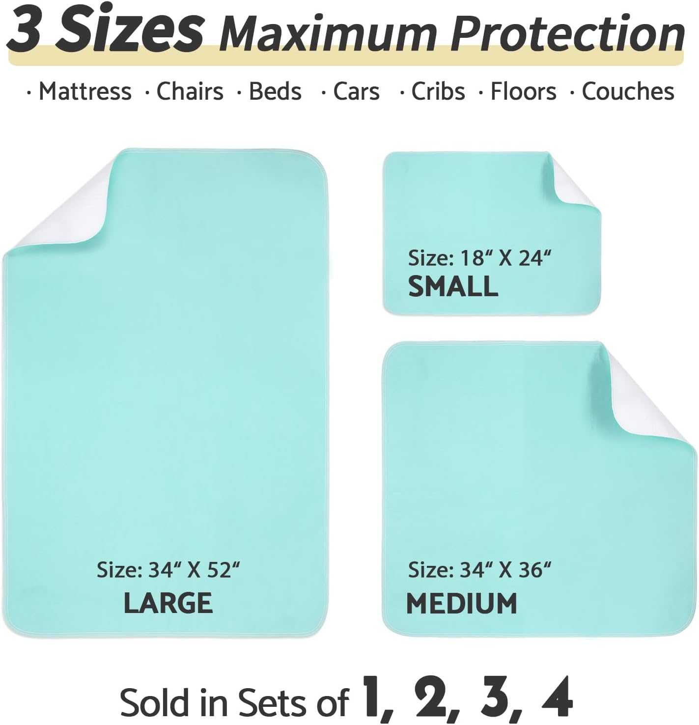 CoolShields Waterproof Bed Pads Incontinence 34'' x 36'' (2 Pack) Washable Reusable Bedwetting Mattress Protector Pad for Kids, Adults, Elderly, and Pets
