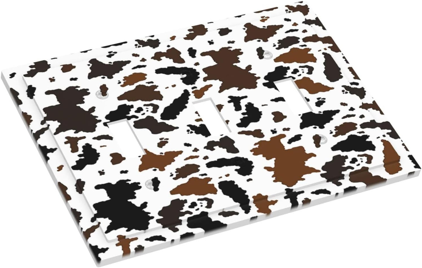 Decorative Switch Plates Rustic Cowhide Highland Cow Milk Cow 3 Gang Wall Plate Triple Toggle Light Switch Cover Faceplate Electrical Wall Panels For Farmhouse Home Decor