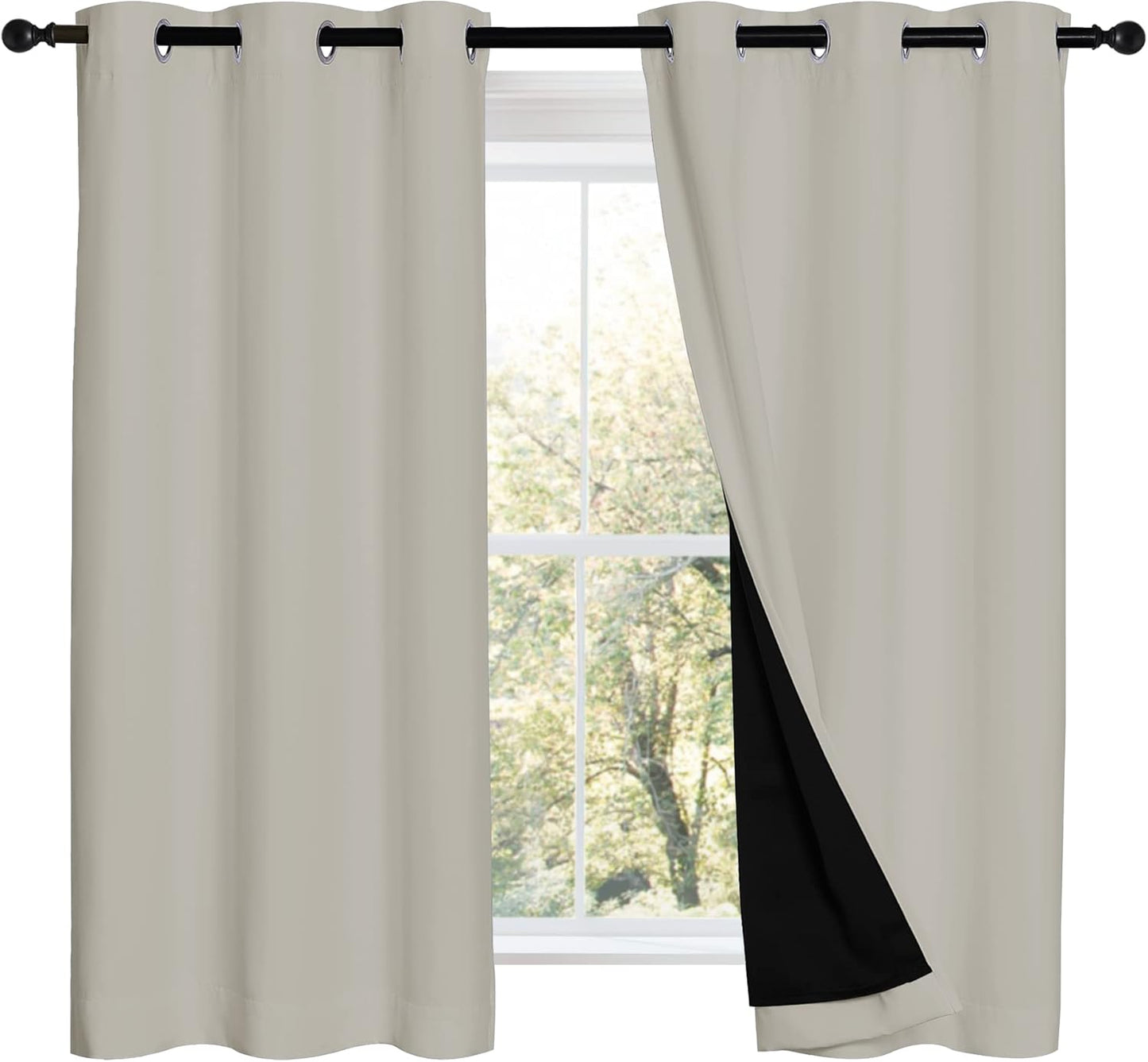 NICETOWN 100% Blackout Curtains 54 inches Long, Double-Deck Completely Blackout Window Treatment Thermal Insulated Lined Drapes for Small Window (Natural, 1 Pair, 42 inches Width Each Panel)