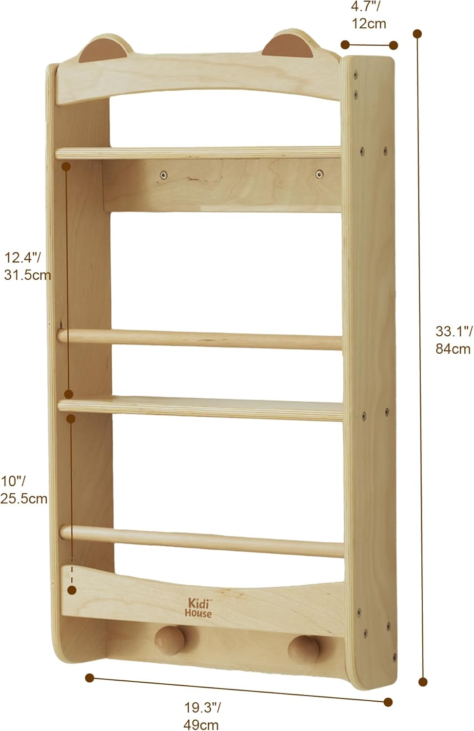 Wall Bookshelf - 3-Tier Floating Wooden Shelves for Kids Room, Nursery, Baby Room, Playroom, Living Room - Birch Hanging Montessori Bookshelf (Narrow)