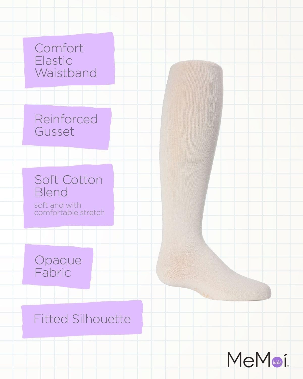 MeMoi Soft Pima Cotton Tights for Girls, Soft and Lightweight Opaque Tights for girls - Sizes 8 to 16