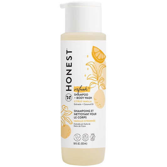 The Honest Company 2-in-1 Cleansing Shampoo + Body Wash | Gentle for Baby | Naturally Derived, Tear-free, Hypoallergenic | Citrus Vanilla Refresh, 18 fl oz