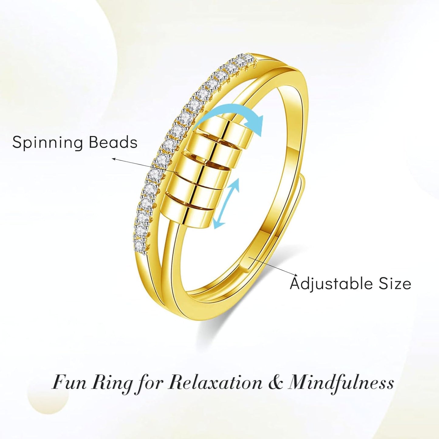 INFUSEU Funny Spinner Fidget Rings for Women Girls Anti Anxiety Stress Worry, Adjustable Size