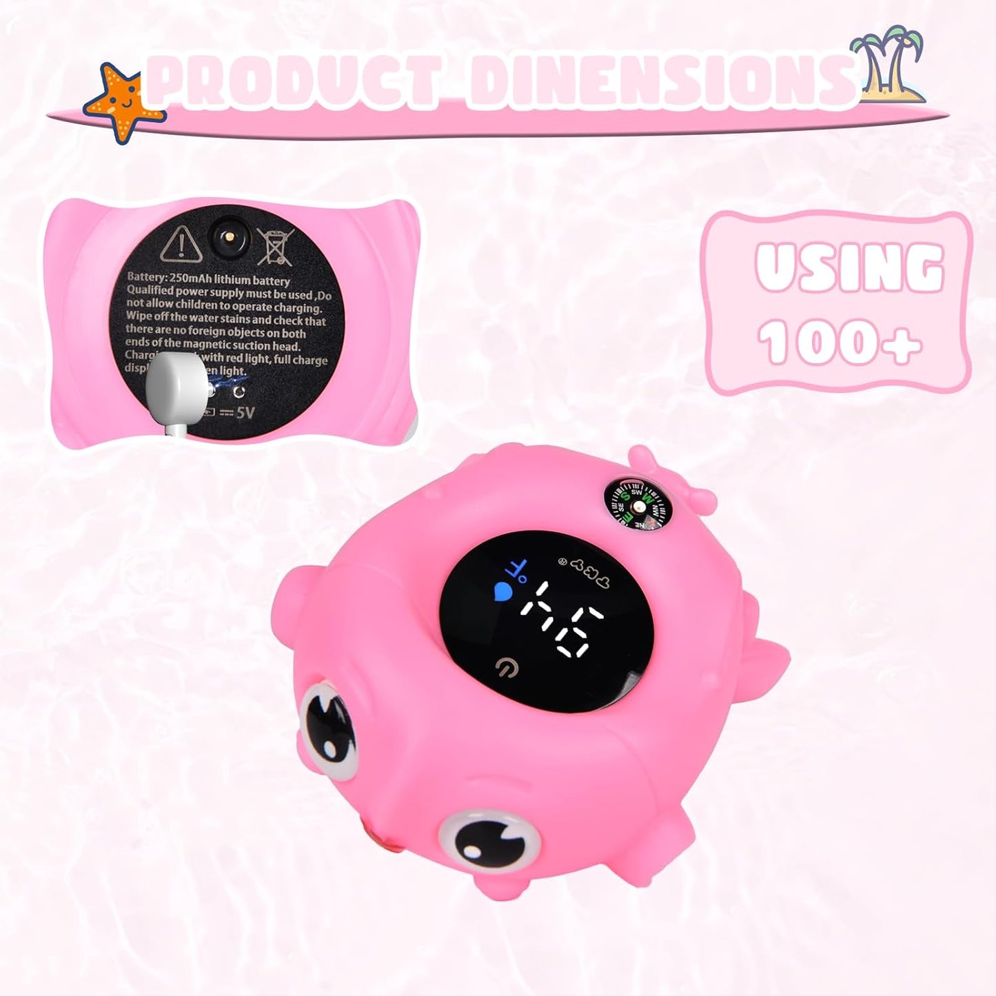 TKY Baby Bath Thermometer with Floating Toys - Digital Water & Room Temperature Monitor, Rechargeable Thermometer with Alerts for Newborn Bath Essentials, Infant Safety