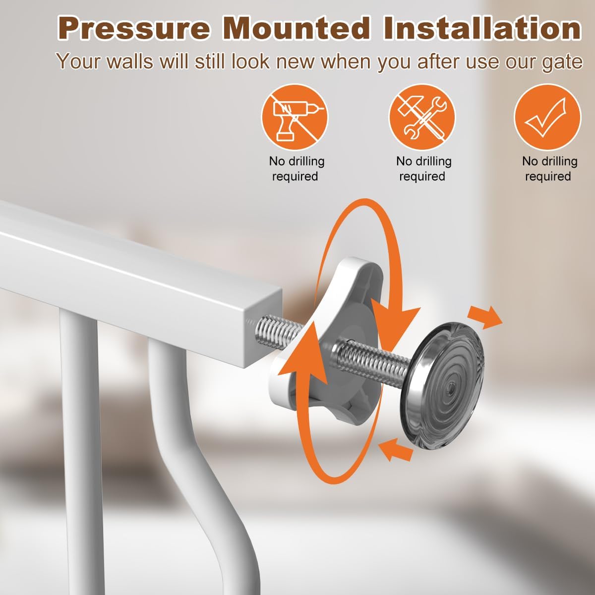 62.2-71.6" Extra Wide Baby Gate for Stairs No Drilling, 30" Tall Auto Close Press Mounted Dog Gates for Doorways, Adjustable Width Walk Through Long Gates for Kids or Pets, White