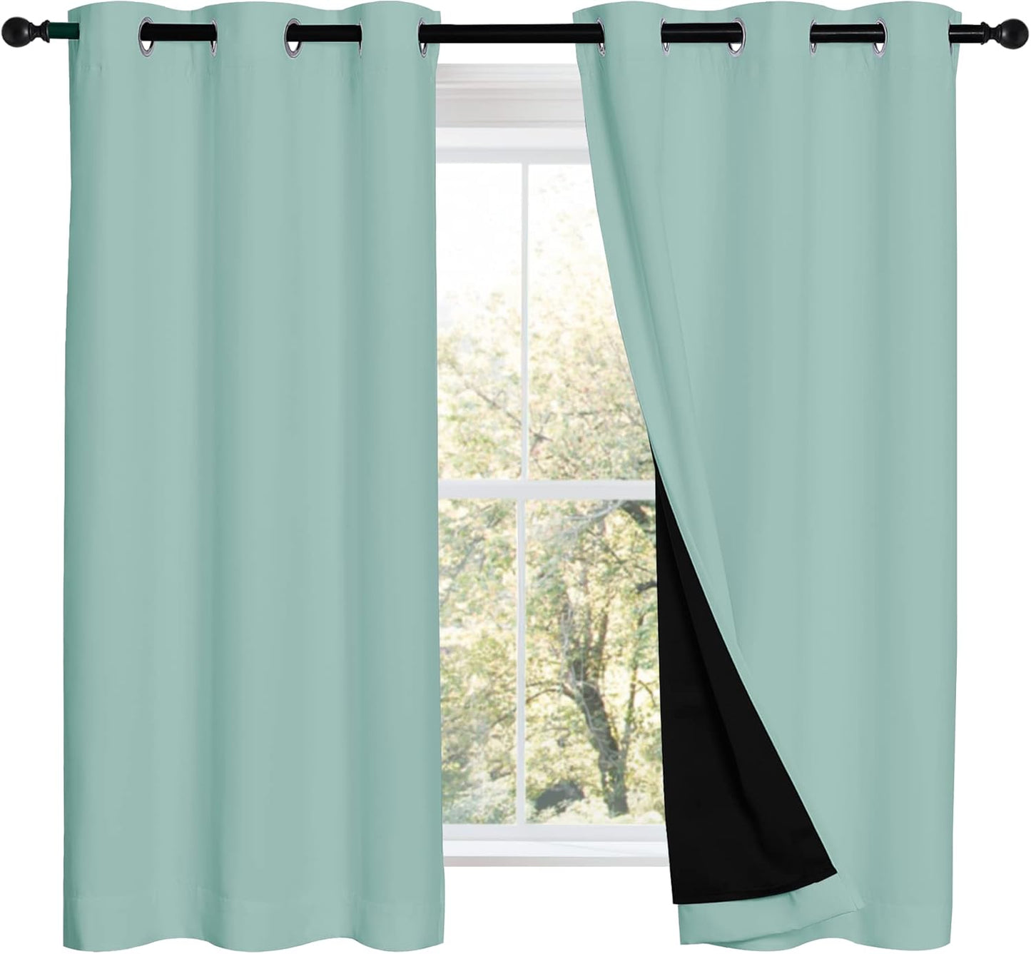 NICETOWN 100% Blackout Curtains 54 inches Long, Double-Deck Completely Blackout Window Treatment Thermal Insulated Lined Drapes for Small Window (Aqua Blue, 1 Pair, 42 inches Width Each Panel)