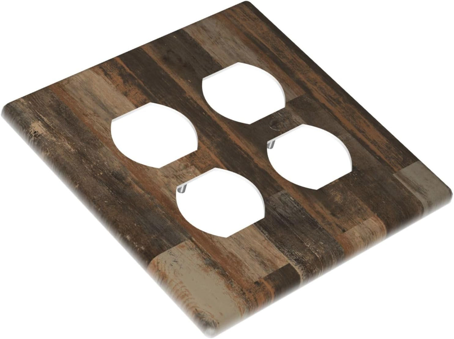 Rustic Brown Wood Grain Dark Oak Outlet Covers 2 Gang Double Duplex Decorative Light Switch Covers Electrical Wallplates Socket Faceplate for Farmhouse Home Decor