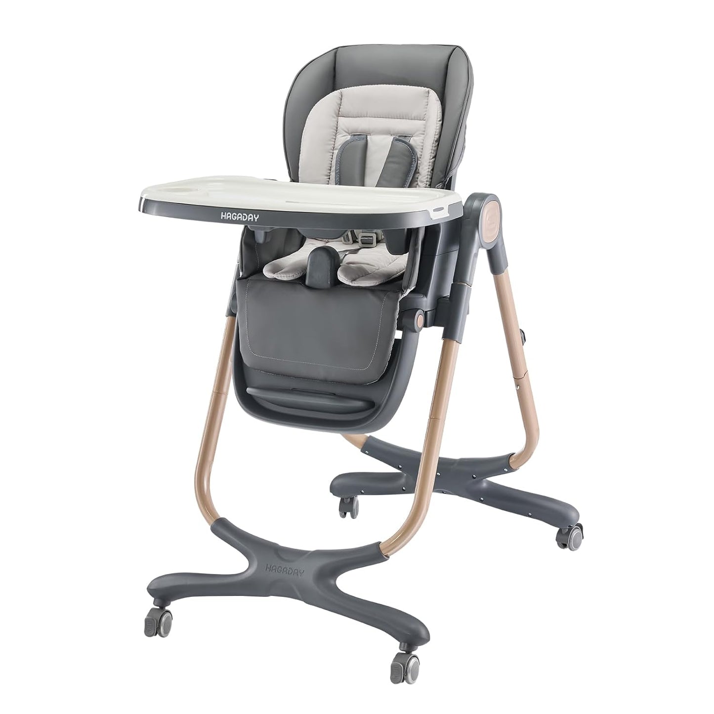 6 in 1 Convertible High Chairs for Babies and Toddlers,Portable High Chair with Dishwasher Tray and 4 Wheel,Booster Seat for Dining Table,Foldable Toddle and Baby Feeding Highchair (Gold-Grey)