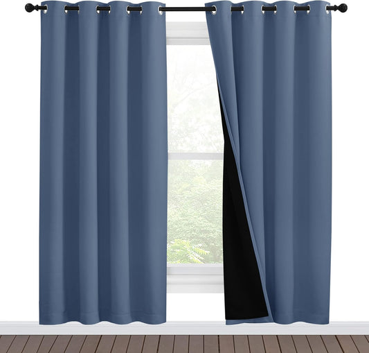 NICETOWN Full Shade Curtain Panels 78 inches Long, Pair of Energy Smart & Noise Blocking Out Blackout Drapes for Guest Room Window, Thermal Insulated Lined Window Dressing (Stone Blue, 55x78)