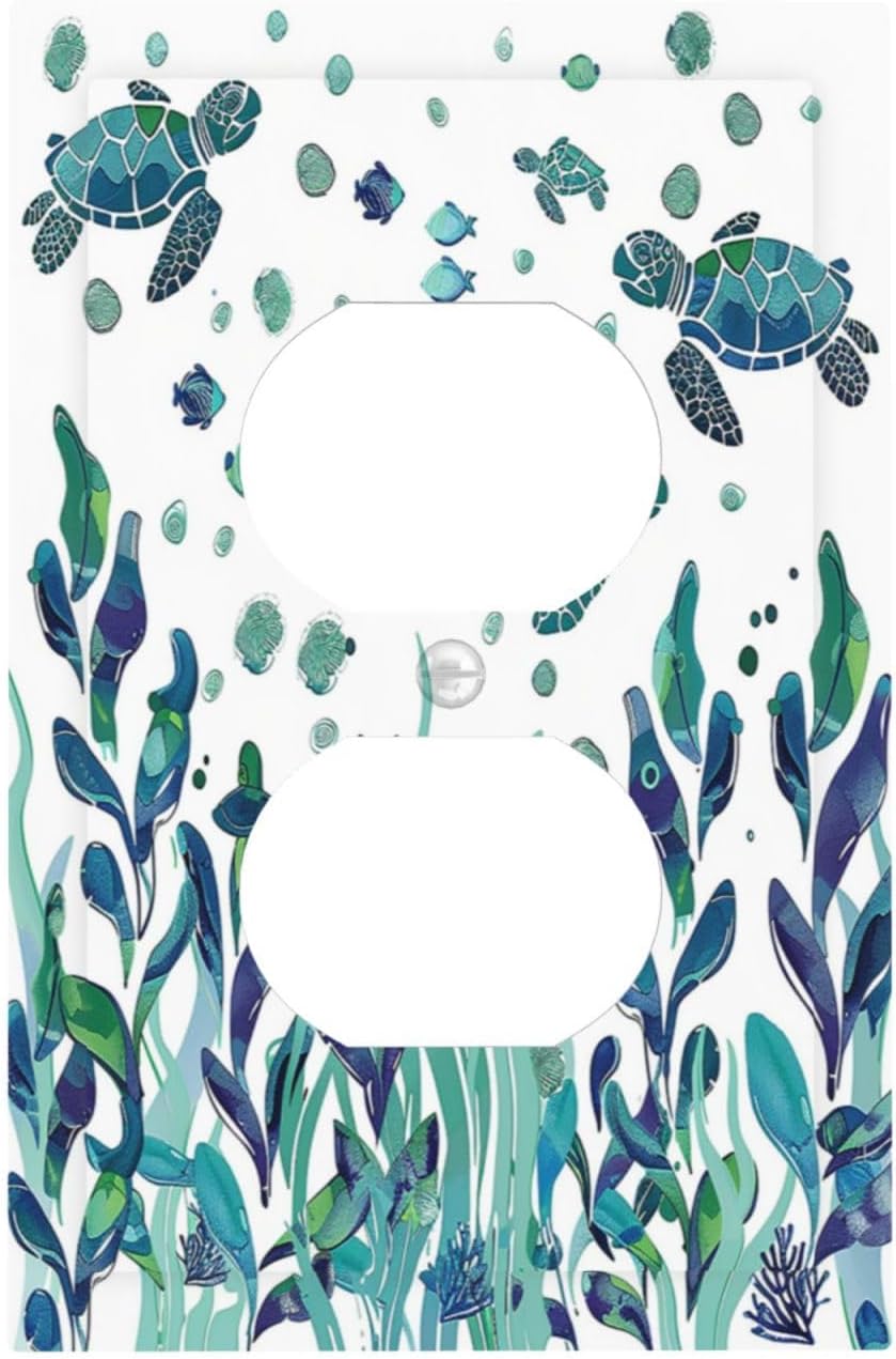 Outlet Covers Vibrant Turtle Seagrass Watercolor Painting 1 Gang Duplex Wall Plate Decorative Switch Plates Electrical Receptacle Faceplate Light Switch Cover for Bathroom living Room Decor