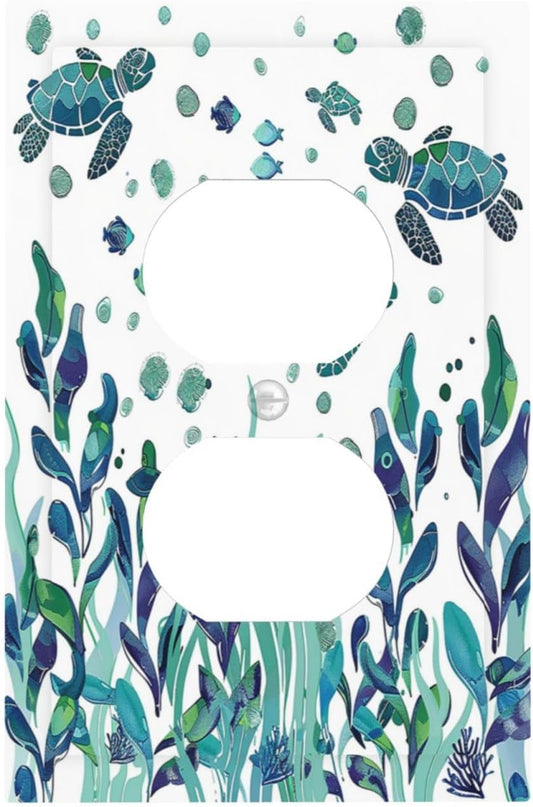 Outlet Covers Vibrant Turtle Seagrass Watercolor Painting 1 Gang Duplex Wall Plate Decorative Switch Plates Electrical Receptacle Faceplate Light Switch Cover for Bathroom living Room Decor