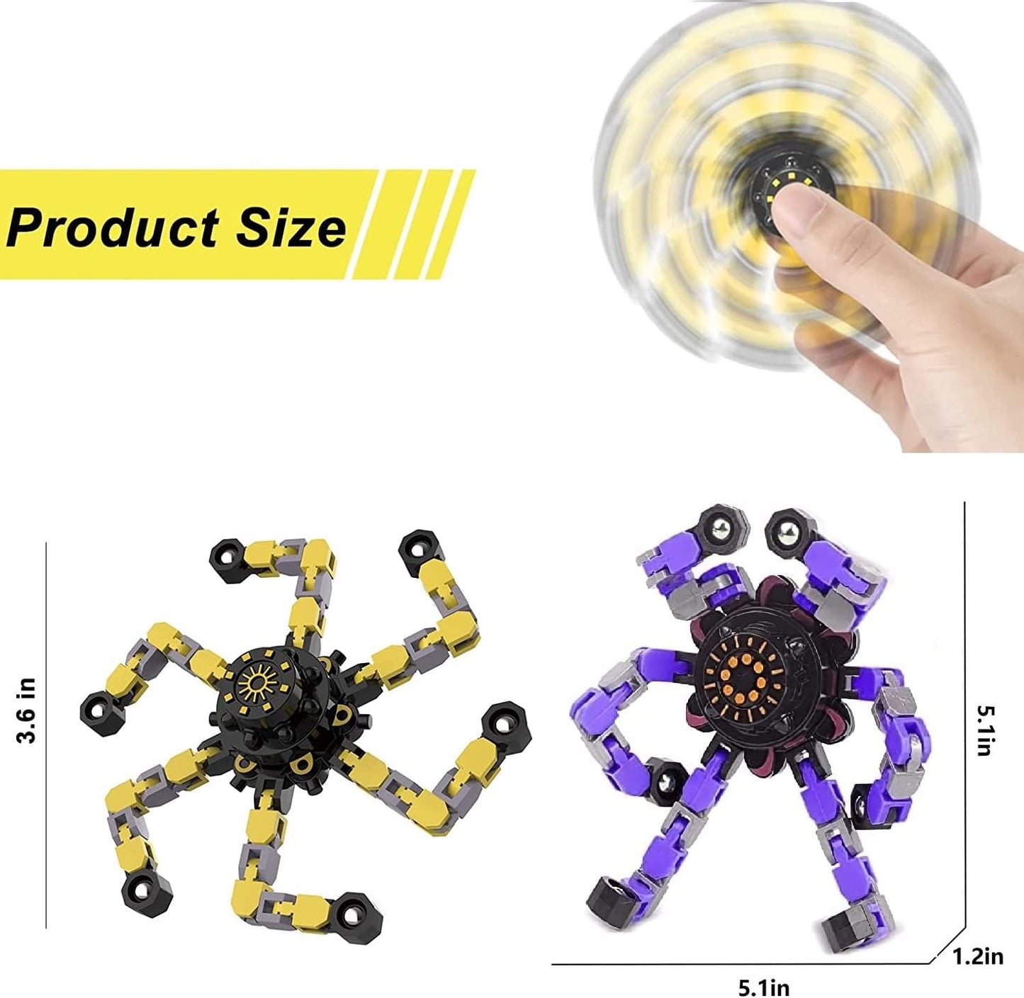 Gifts for Kids 8 Packs Transformable Fingertip Chain Robot Toy DIY Deformation Robot Deformed Mechanical Toy for Kids Adults