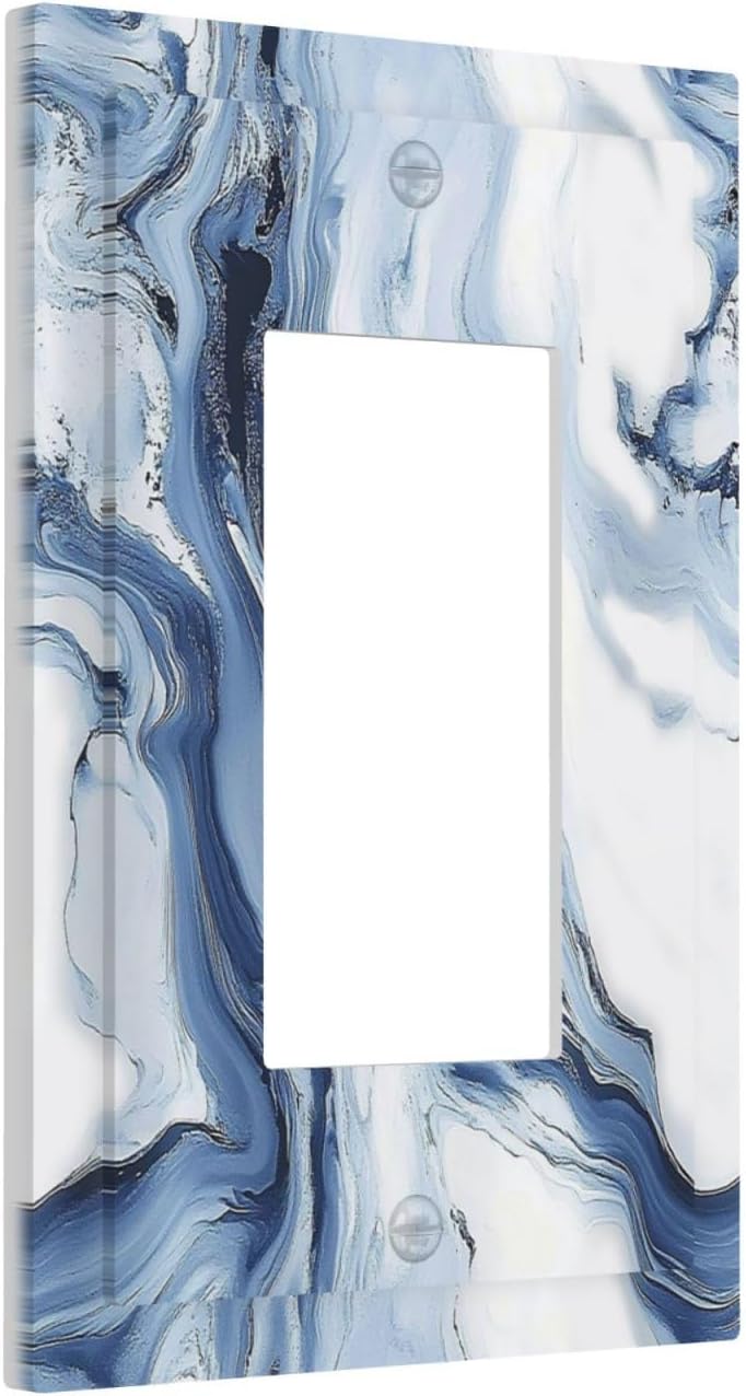 Decorative Outlet Covers White Marble Navy Blue Line Fluid 1 Gang Single Rocker Light Switch Cover Plate Wall Plates Gfci Faceplate For Bathroom Kitchen Decor
