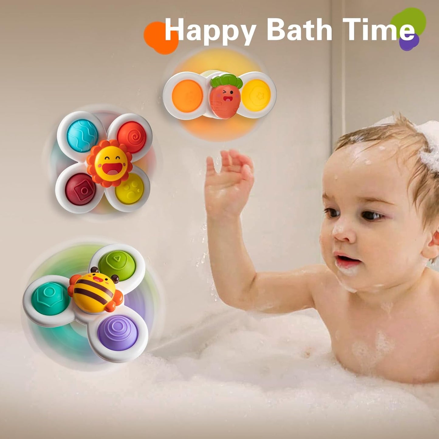 TOHIBEE 3PCS Suction Cup Spinner Toys for 1 2 Year Old Boys Spinning Toys 12-18 Months Sensory Toys for Toddlers 1-3 First Birthday Baby Gifts for Girls