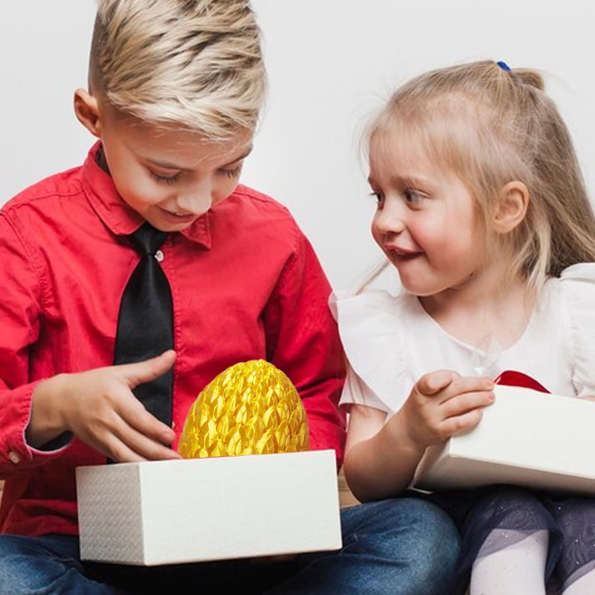 3D Prited Dragon,3D Printed Dragon in Egg, Home Office Decor Executive Desk Toys， Fidget Toys for Adults and Kids (Gold)