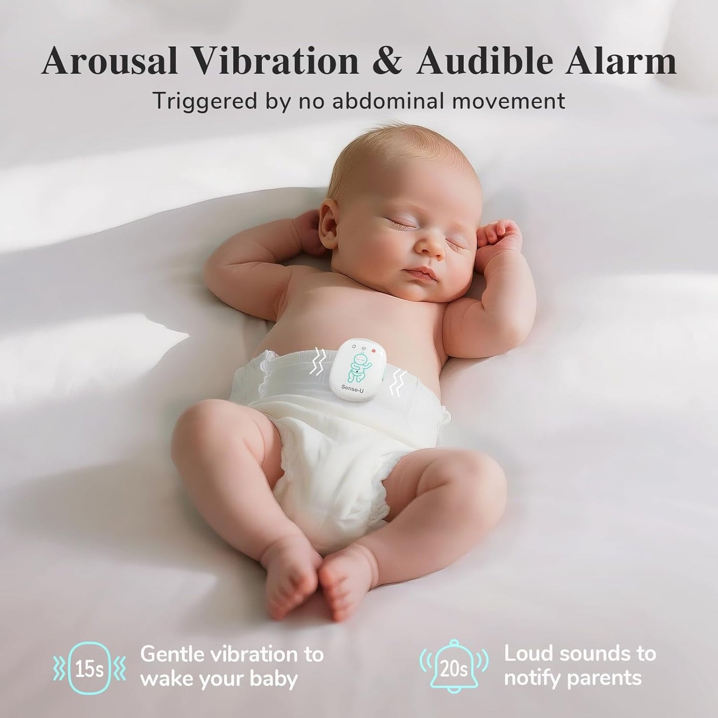 Sense-U Smart Baby Monitor Pro with Arousal Vibration, Audible and App Alerts: Tracks Abdominal Movement, Rollover, Feeling Temperature, Portable & Wearable Smart Sleep Monitor, Green