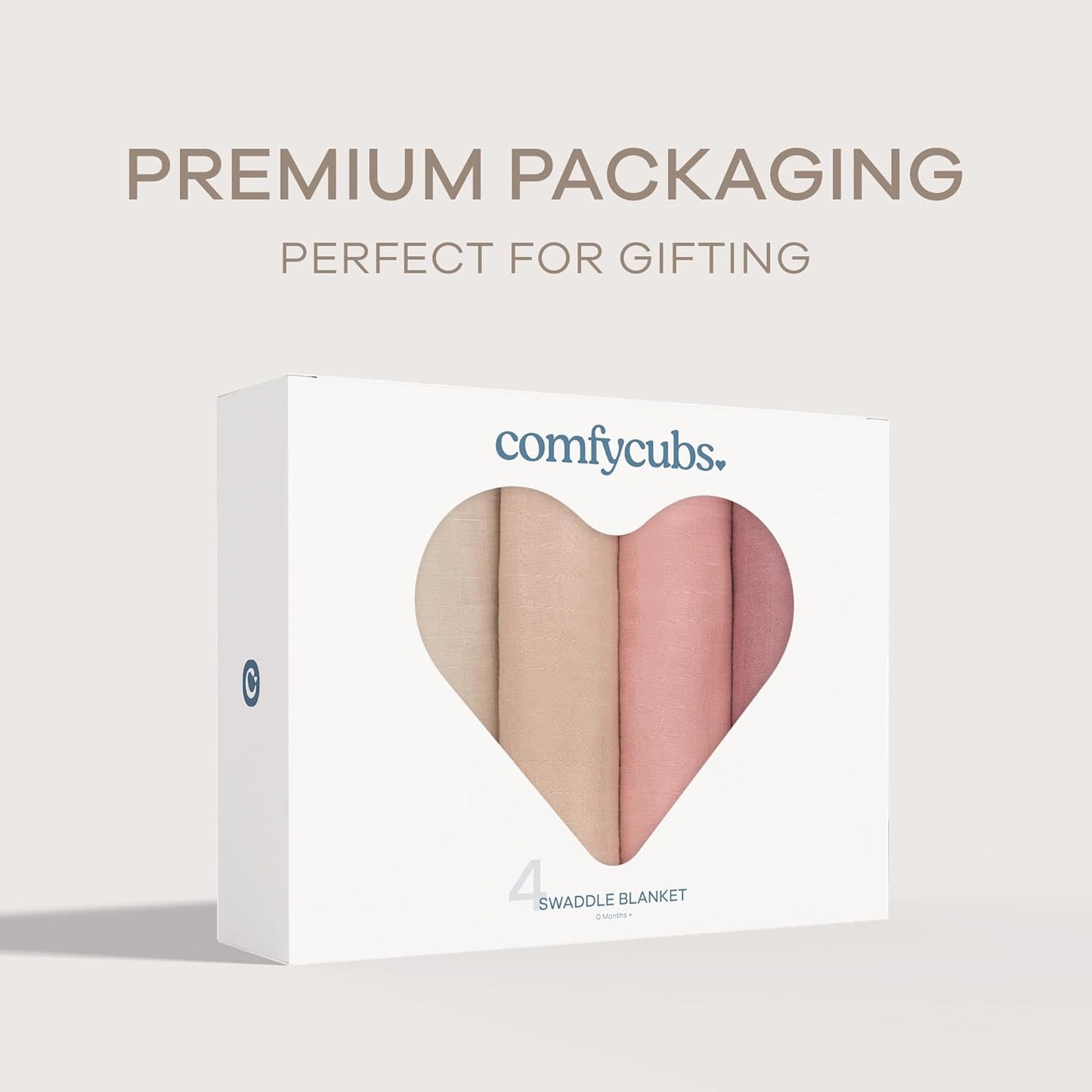 Comfy Cubs Muslin Swaddle Blankets Pack of 4, 47 x 47 Inches, Soft Cotton Baby Blanket Set, Large Multipurpose Swaddling Wraps for Newborns - Self-Soothing Swaddle - Cream, Blush, Bold Blush, Mauve