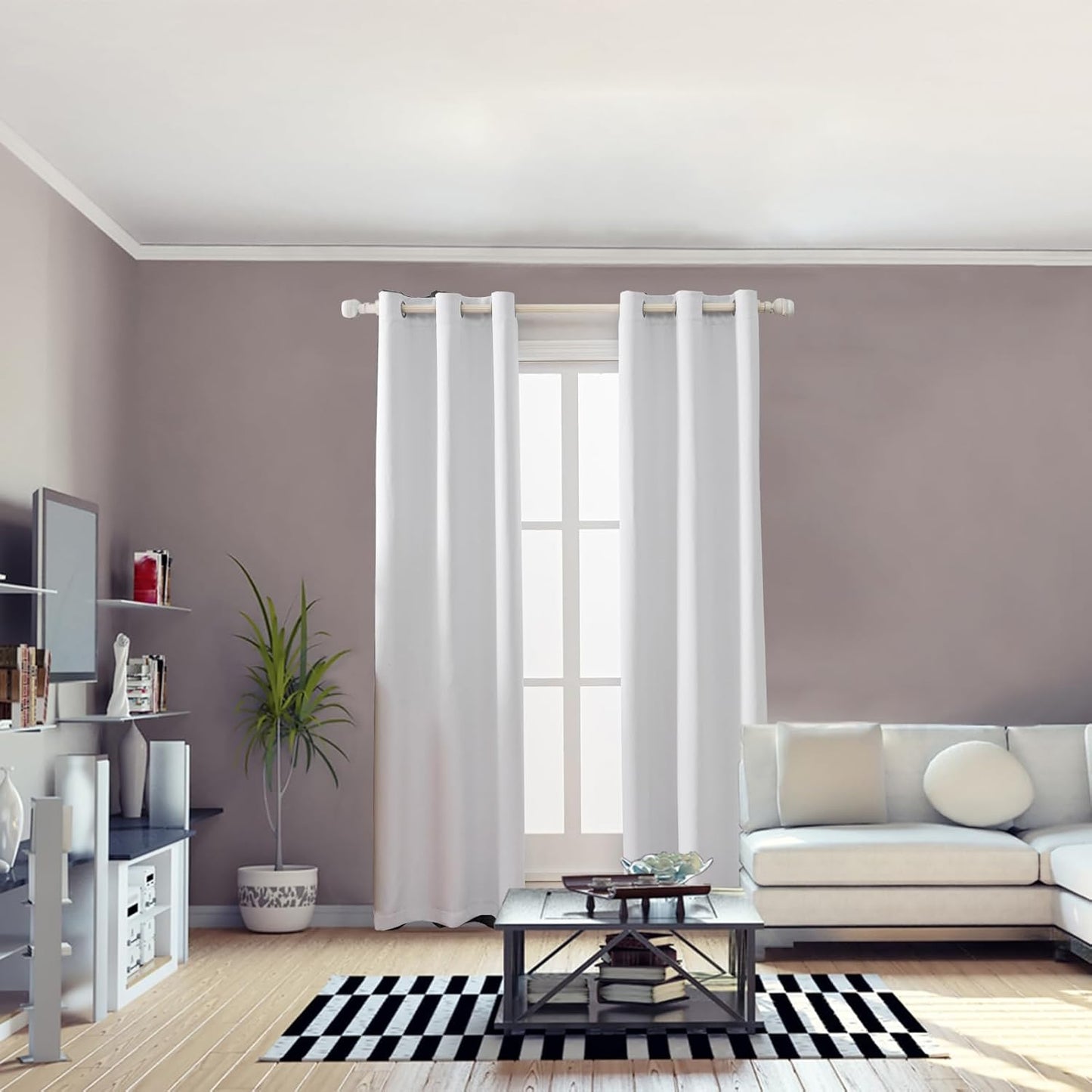 Anytime 100% Blackout Curtain Set, Thermal Insulated & Energy Efficiency Window Draperies for Guest Room, Full Shading Panels for Shift Worker and Light Sleepers（Greyish White, 2 Panels, 37W x 84L）