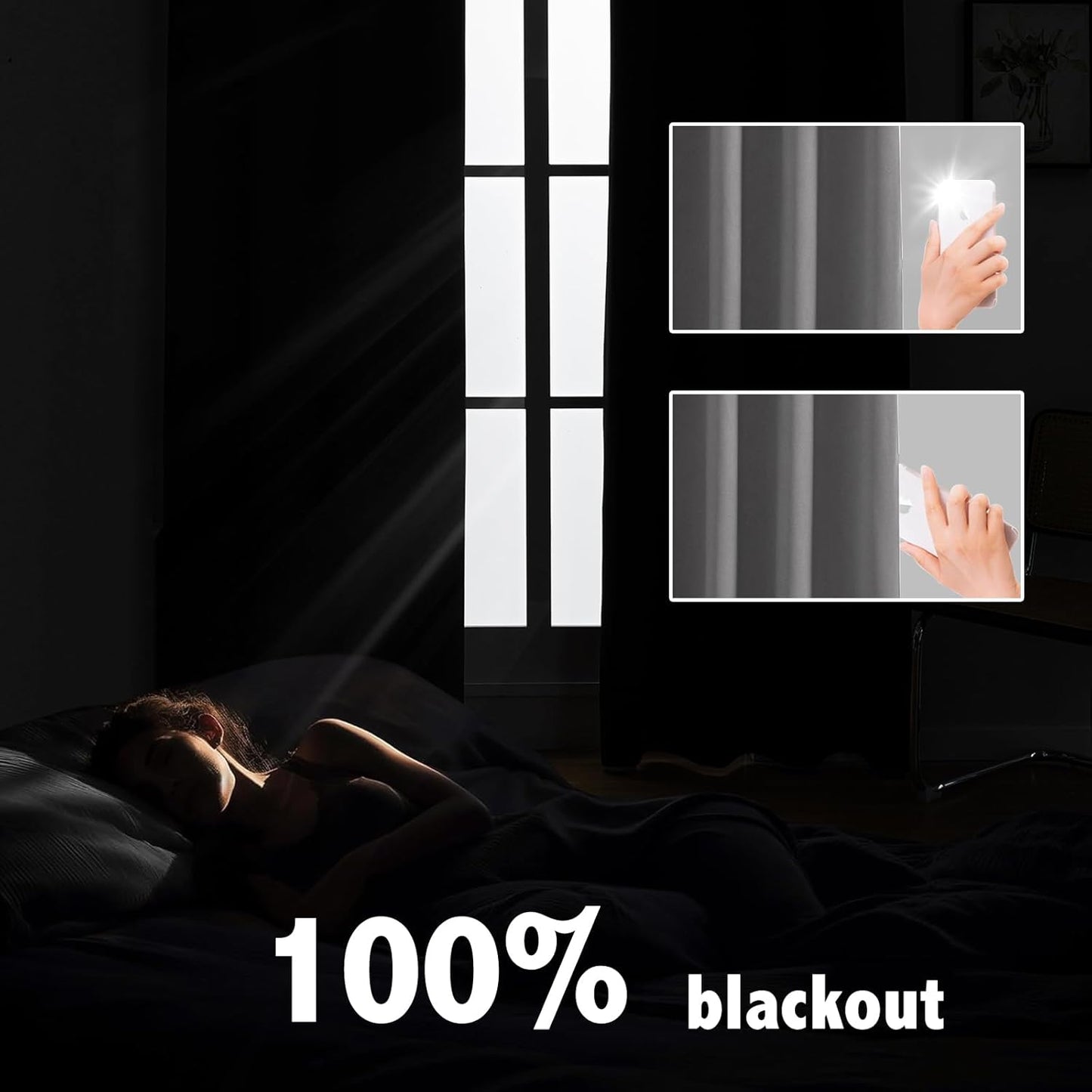 Anytime 100% Blackout Curtain Set, Thermal Insulated & Energy Efficiency Window Draperies for Guest Room, Full Shading Panels for Shift Worker and Light Sleepers（Grey, 2 Panels, 42W x 84L）