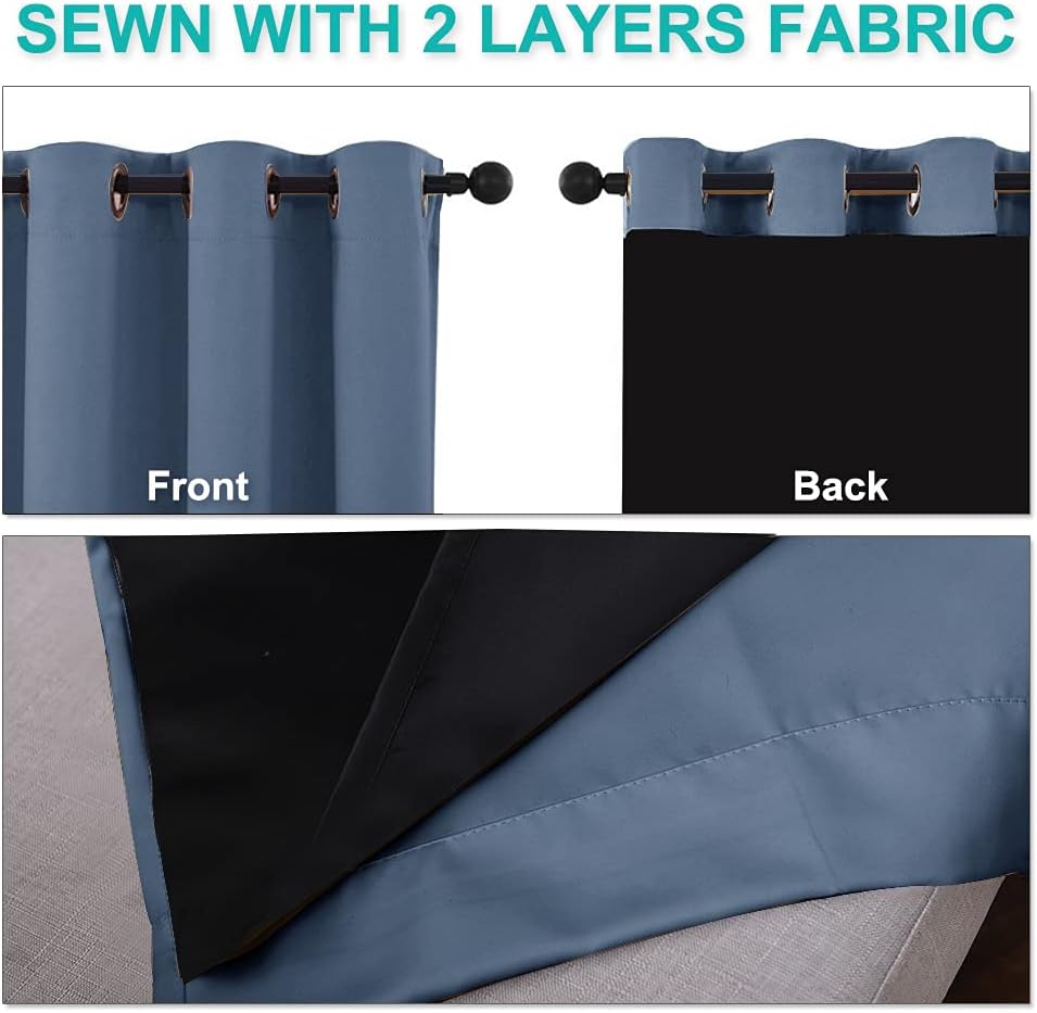 NICETOWN Full Shade Curtain Panels 78 inches Long, Pair of Energy Smart & Noise Blocking Out Blackout Drapes for Guest Room Window, Thermal Insulated Lined Window Dressing (Stone Blue, 55x78)