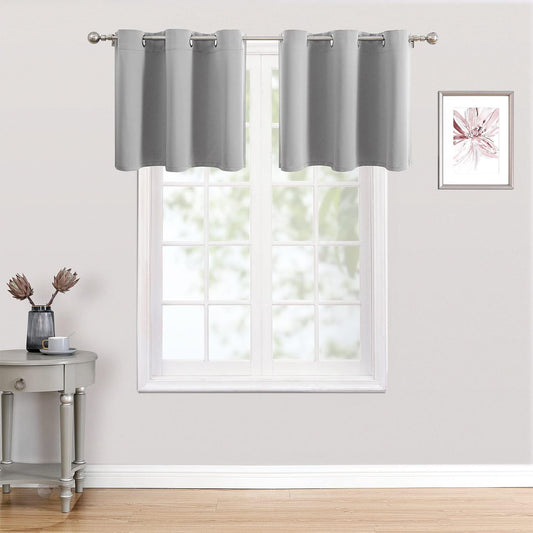 ChrisDowa Small Kitchen Valances for Windows - Grommet Short Thermal Insulated Room Darkening Window Valances Curtains for Living Room (2 Panels, Light Grey, 52 x 18 Inch)
