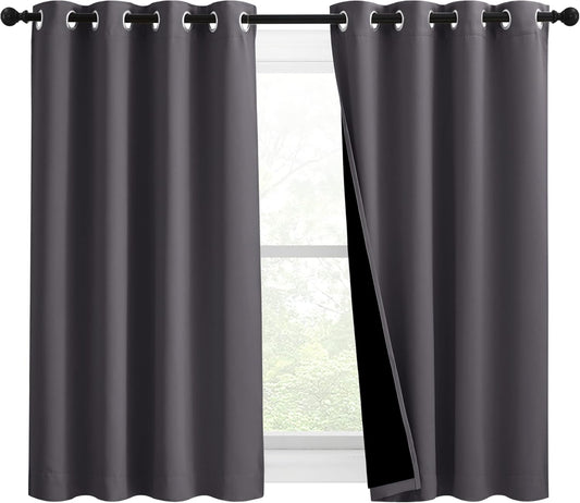 NICETOWN 100% Blackout Blinds, Set of 2, 46" x 45", Laundry Room Decor Window Treatment Curtains for Large Patio Sliding Door, Thermal Insulated Grey Curtains for Bedroom