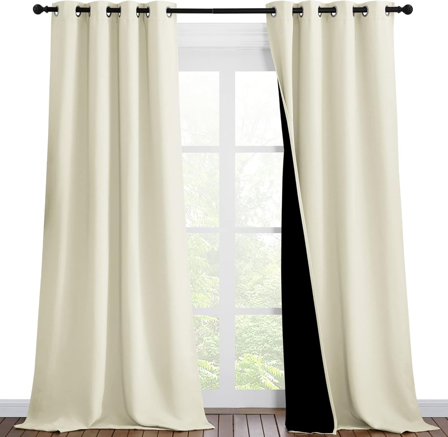 NICETOWN Thermal Insulated 100% Blackout Curtains, Noise Reducing Performance Drapes with Black Lining, Full Light Blocking Drapery Panels for Patio (Beige, 1 Pair, 46 inches x 90 inches)