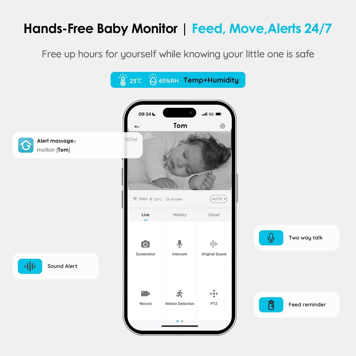 ieGeek Baby Monitor with Camera and Audio,5" Screen,HD Night Vision,2-Way Talk,Cry&Motion Detection,Temperature&Humidity Sensor,WiFi Baby Camera Monitor Supports Smartphone App(Upgrade)