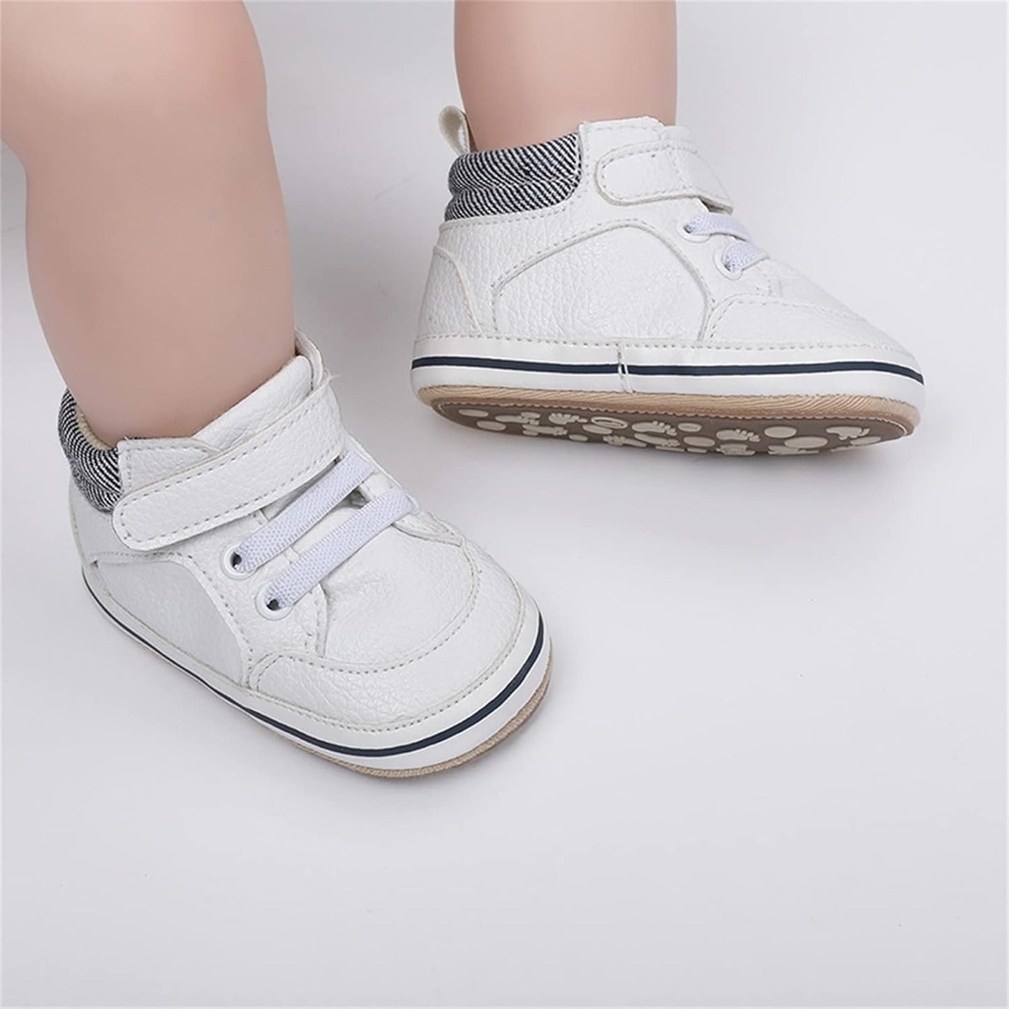SOFMUO Baby Boys Girls High Top Ankle PU Leather Sneakers Soft Rubber Sole Infant Moccasins Newborn Oxford Loafers Anti-Slip Toddler Wedding Uniform Dress Shoes