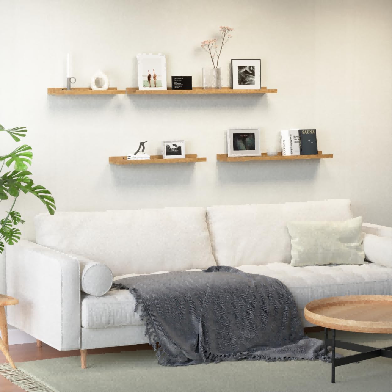 55.1 Inches Long Floating Shelves, 2 Set Rustic Wall Shelf for Bedroom, Nursery Book Shelf with Lip, Picture Ledge Shelf for Living Room, Bathroom, Kitchen - Oak