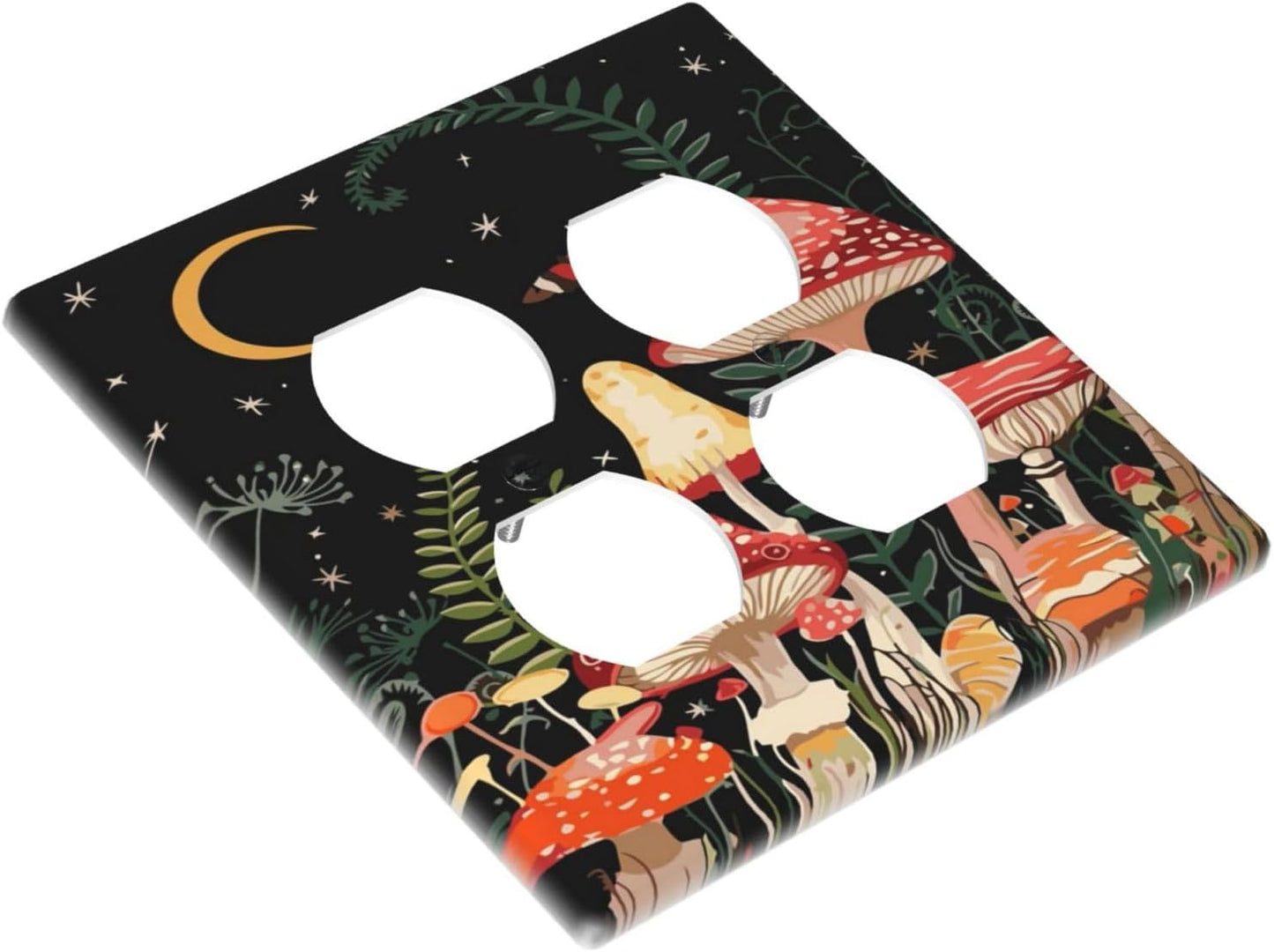 Moon Star Red Mushroom Forest Butterfly Green Plant Outlet Covers 2 Gang Double Duplex Decorative Light Switch Covers Electrical Wallplates Socket Faceplate for Kids Room Home Decor