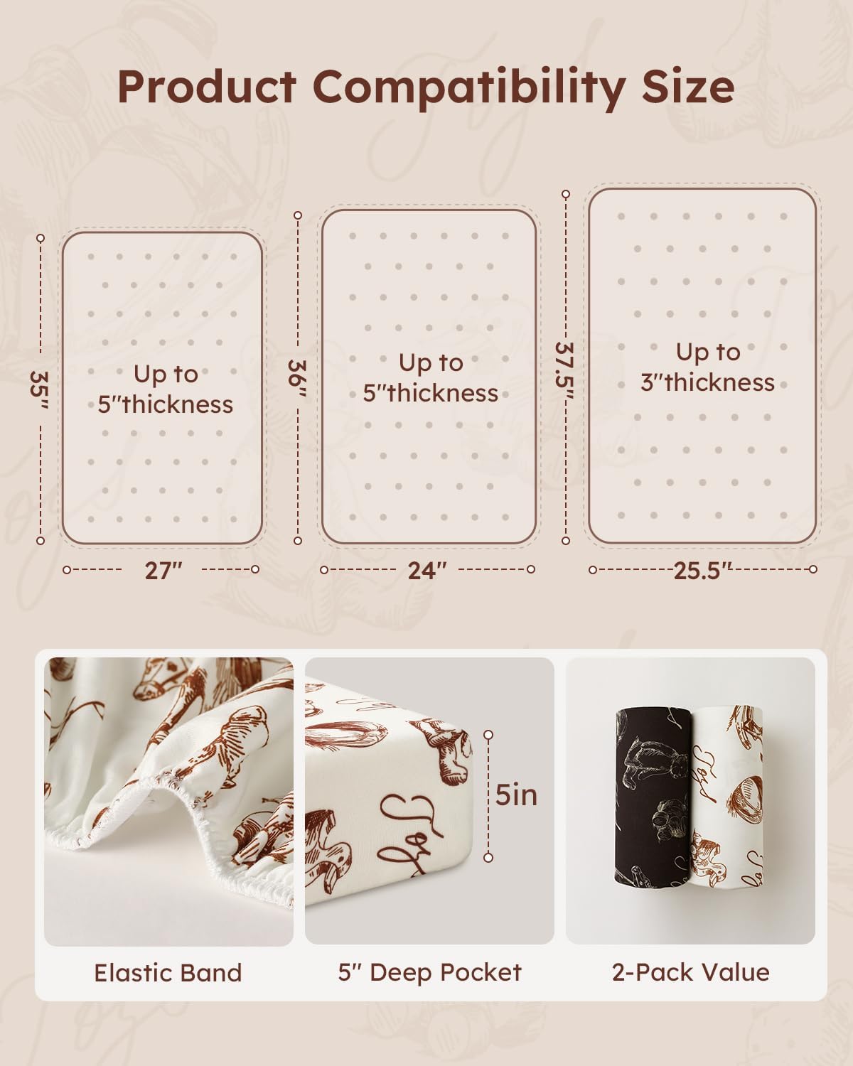 Yoofoss Baby Pack and Play Sheets 2 Pack for Boys and Girls - 38x26 Mini Crib Sheets Fitted Neutral Compatible with Graco Pack n Play Mattress,Ultra Soft Breathable Microfiber Rocking Horse