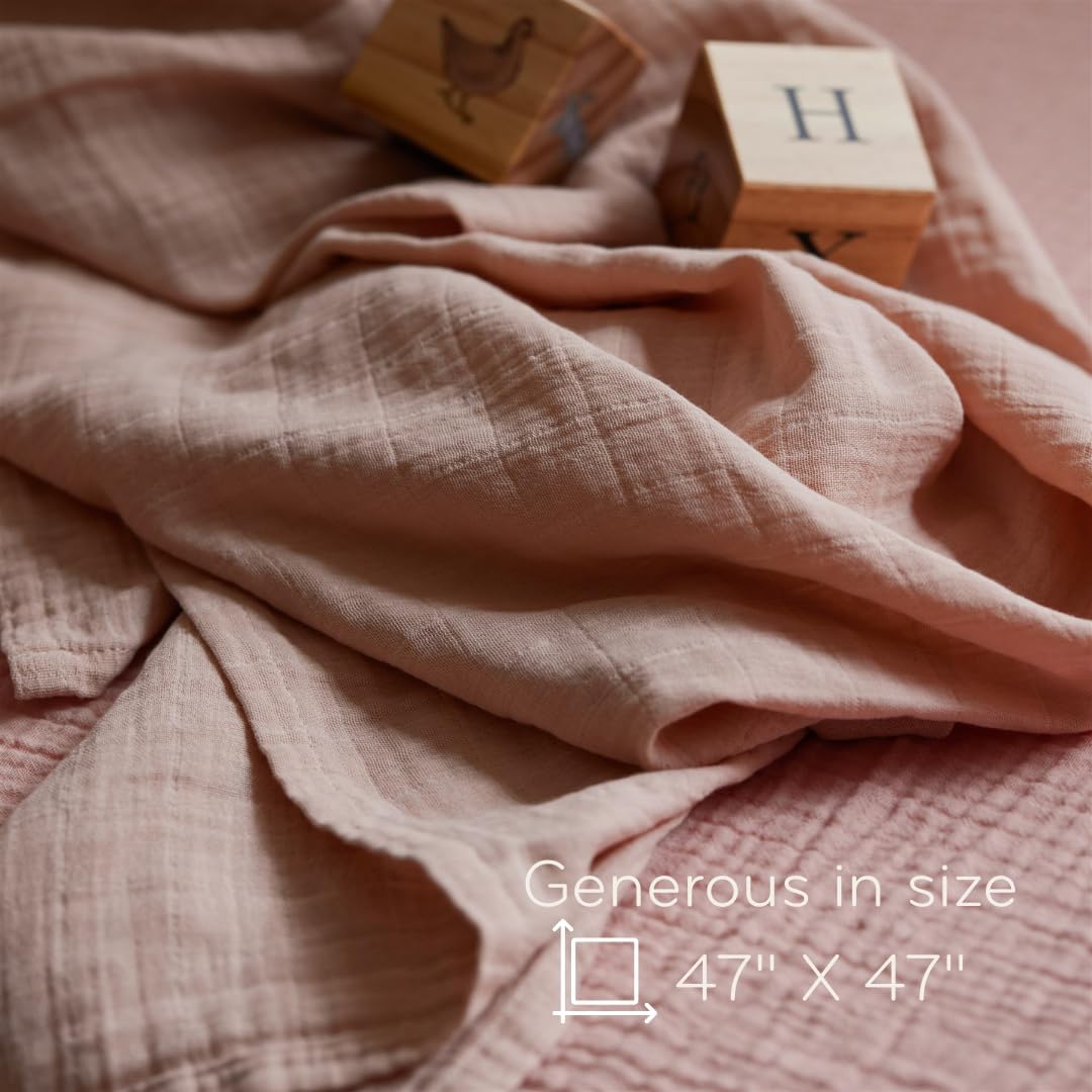 Swaddle - 100% Organic Cotton - Muslin Swaddle Blankets for Newborn, 47" x 47" 2-Pack (Blush/Soft Grey)