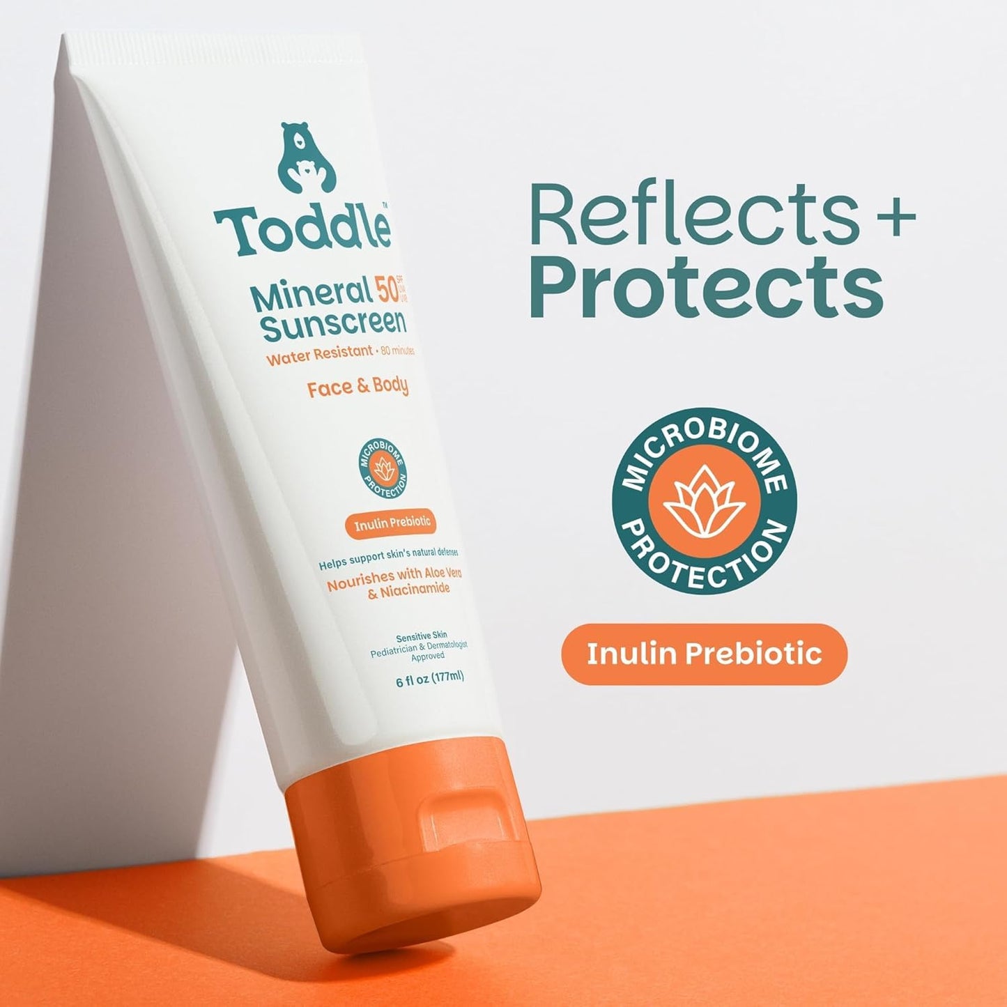Prebiotic Mineral Sunscreen SPF 50 for Kids & Baby, Face & Body Sun Protection, Reef Safe, Non-Toxic Zinc Oxide Broad Spectrum, Water-Resistant, No White Cast, Travel Size 1.7oz & 6oz Bundle