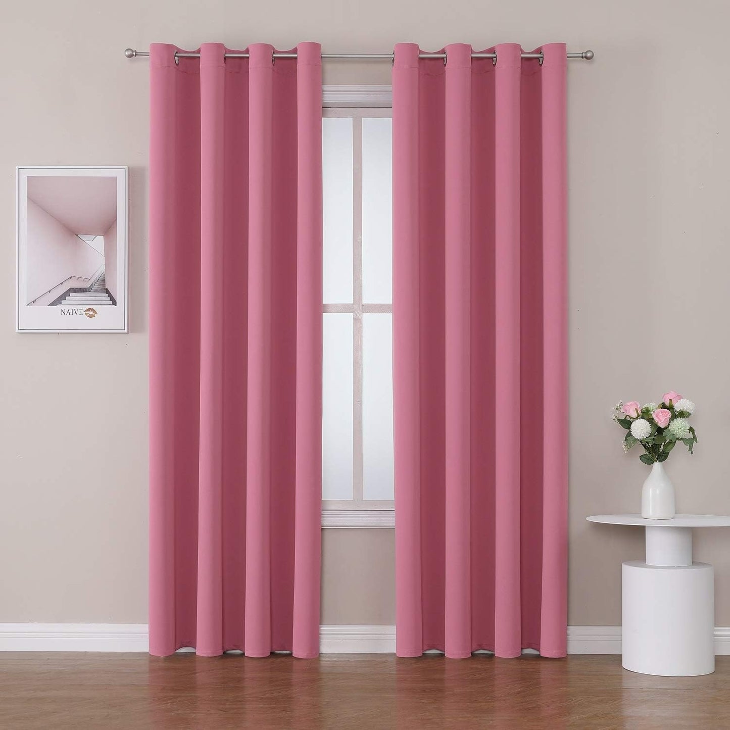 ChrisDowa Grommet Room Darkening Curtains for Bedroom and Living Room - 2 Panels Set Thermal Insulated Blackout Curtains (Pink, 52W x 84L)