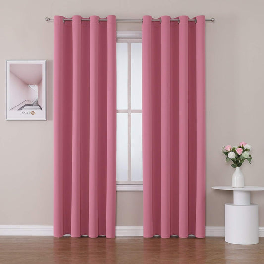 ChrisDowa Grommet Room Darkening Curtains for Bedroom and Living Room - 2 Panels Set Thermal Insulated Blackout Curtains (Pink, 52W x 84L)