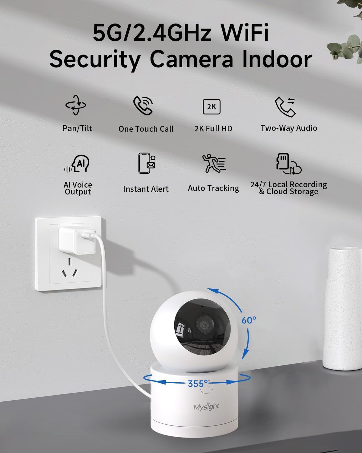 [5G & 2.4G] 2K Pan/Tilt Security Cameras for Home Security Indoor, AI Voice Change for 2-Way Talk, Motion Detection, 24/7 SD Recording/Cloud Storage, Baby Monitor/dog/Pet Camera with Phone App, 2