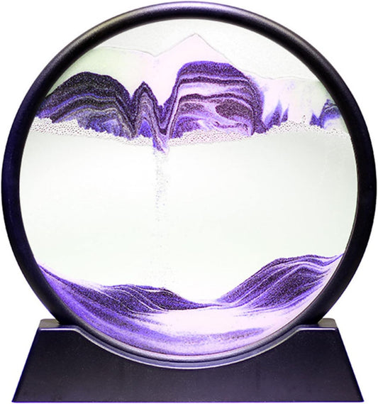 Moving Sand Art Picture in Motion Round Glass 3D Deep Sea Landscape, Calming Fidget Dynamic Sand Art Sandscapes, Sensory Relaxing Desktop Decor Art