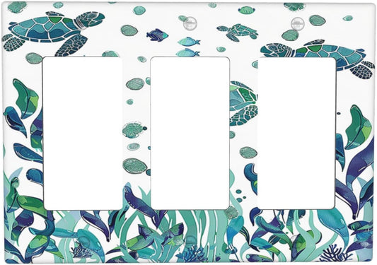 Light Switch Covers Vibrant Turtle Seagrass Watercolor Painting 3 Gang Rocker Electrical GFCI Decorative Triple Outlet Wall Plate Cover Switchplate for Bathroom living Room Decor