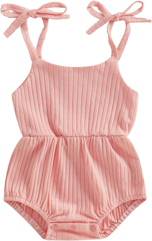 Newborn Infant Baby Girl Romper Ribbed Knit Sleeveless Spaghetti Strap One Piece Jumpsuit Bodysuit Summer Clothes