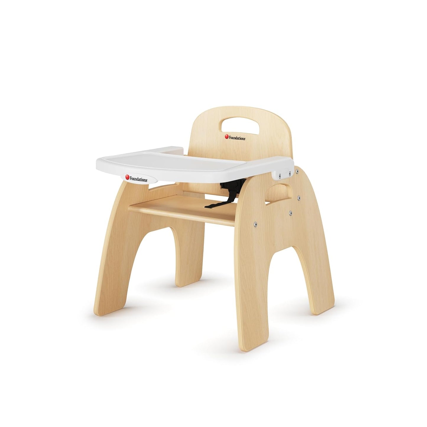 Foundations Easy Serve 11" Wood Feeding Chair for Toddlers, Adjustable Harness, Removable Dishwasher Safe Tray, “No Tip” Base, Baltic Birch Plywood