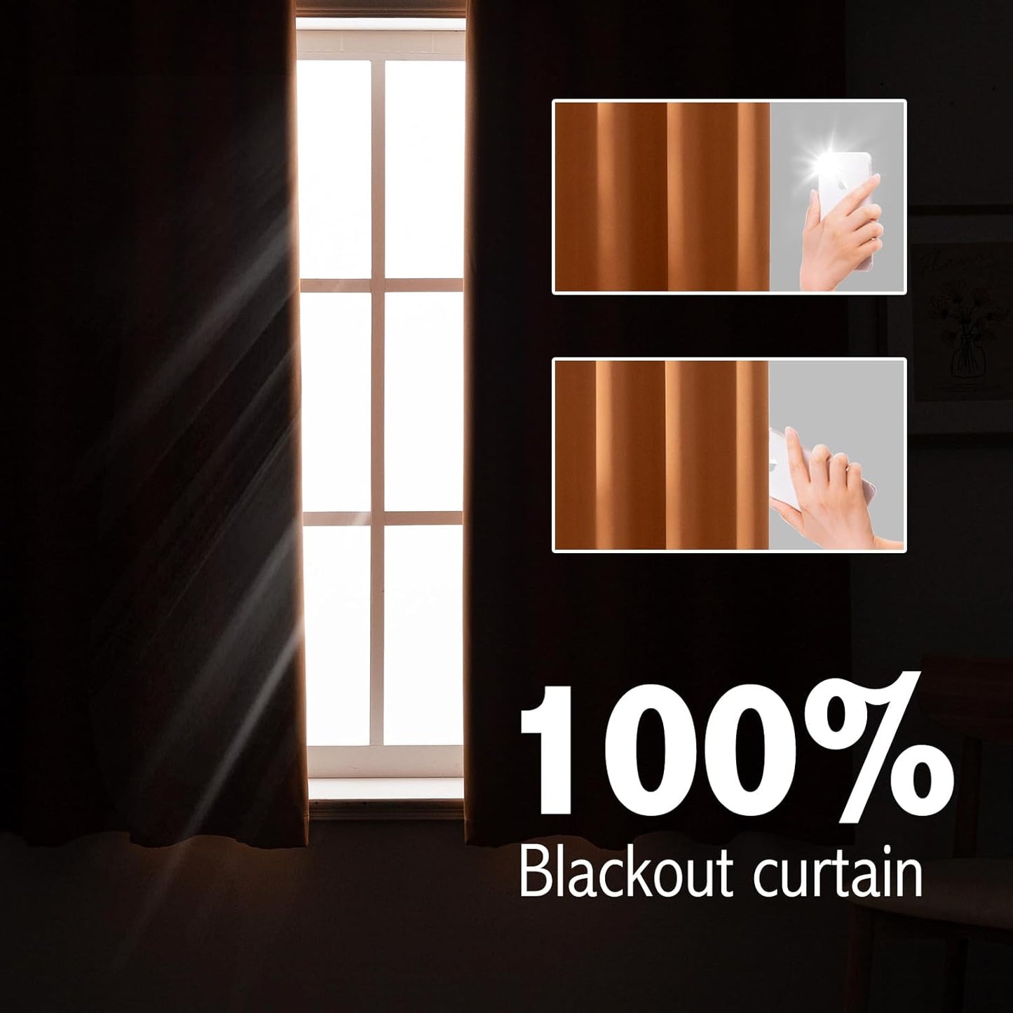 Anytime 100% Blackout Curtain Set, Thermal Insulated & Energy Efficiency Window Draperies for Guest Room, Full Shading Panels for Shift Worker and Light Sleepers（Orange, 2 Panels, 52W x 54L）
