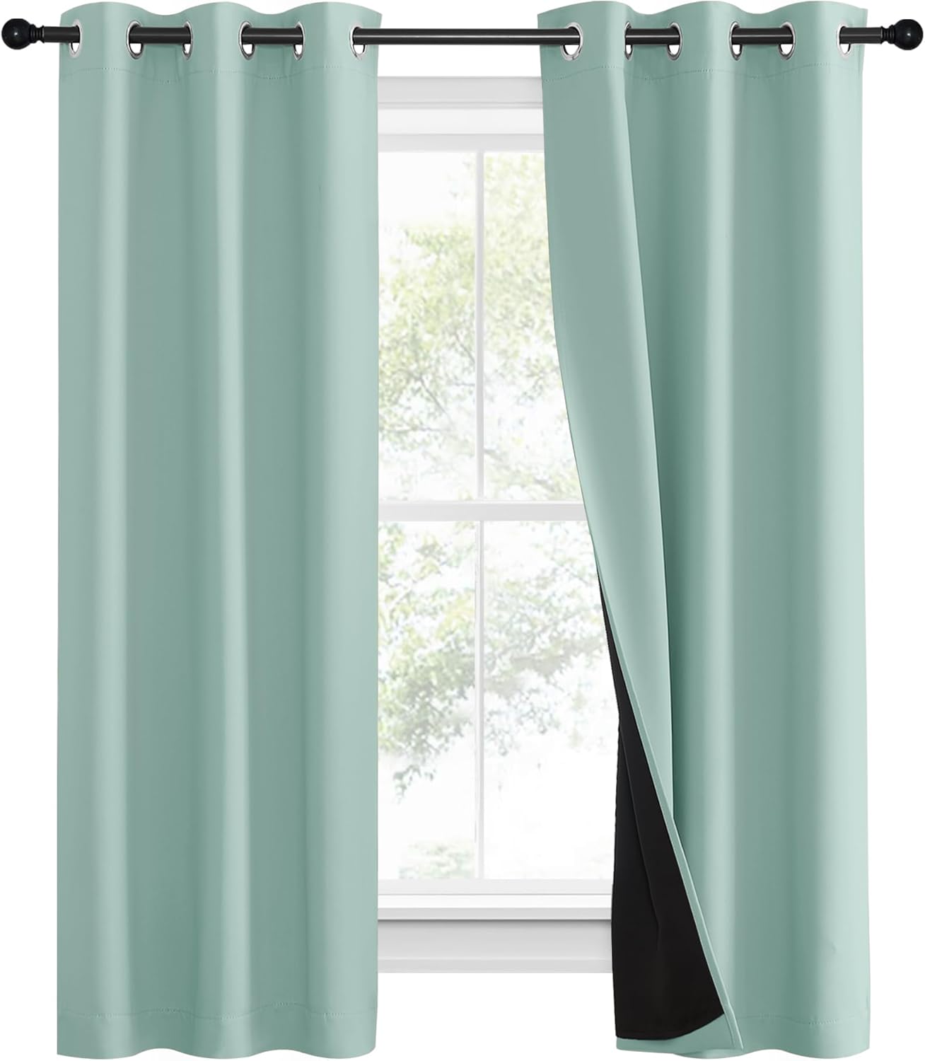 NICETOWN Aqua Blue 100% Blackout Curtain Set, Thermal Insulated & Energy Efficiency Window Draperies for Guest Room, Full Shading Panels for Shift Worker and Light Sleepers, 37W x 60L, 2 PCs