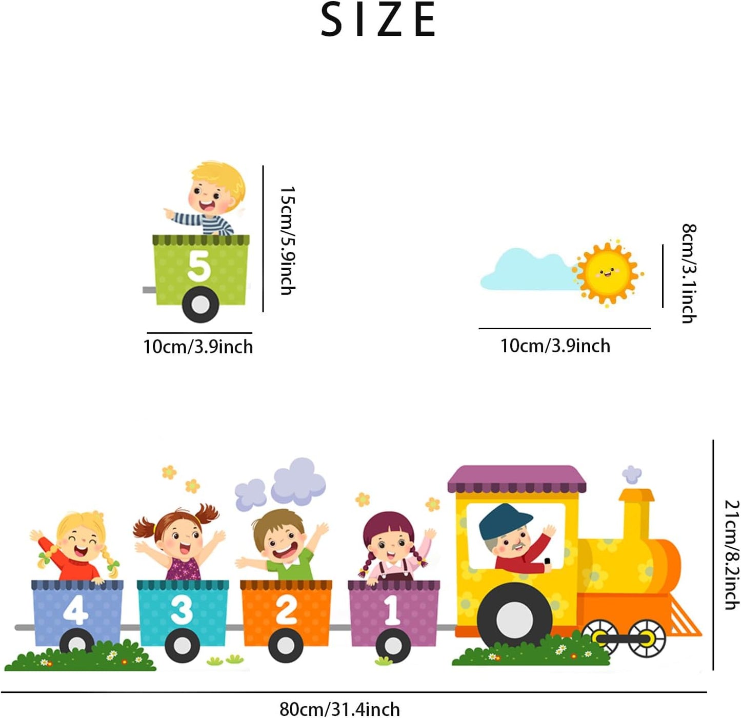 Alphabet Train Color Learning Educational Wall Decals Peel and Stick Cute Animal Wall Stickers for Educational Classroom Kids Playroom Bedroom Decorations (Train Numbers Reverse)