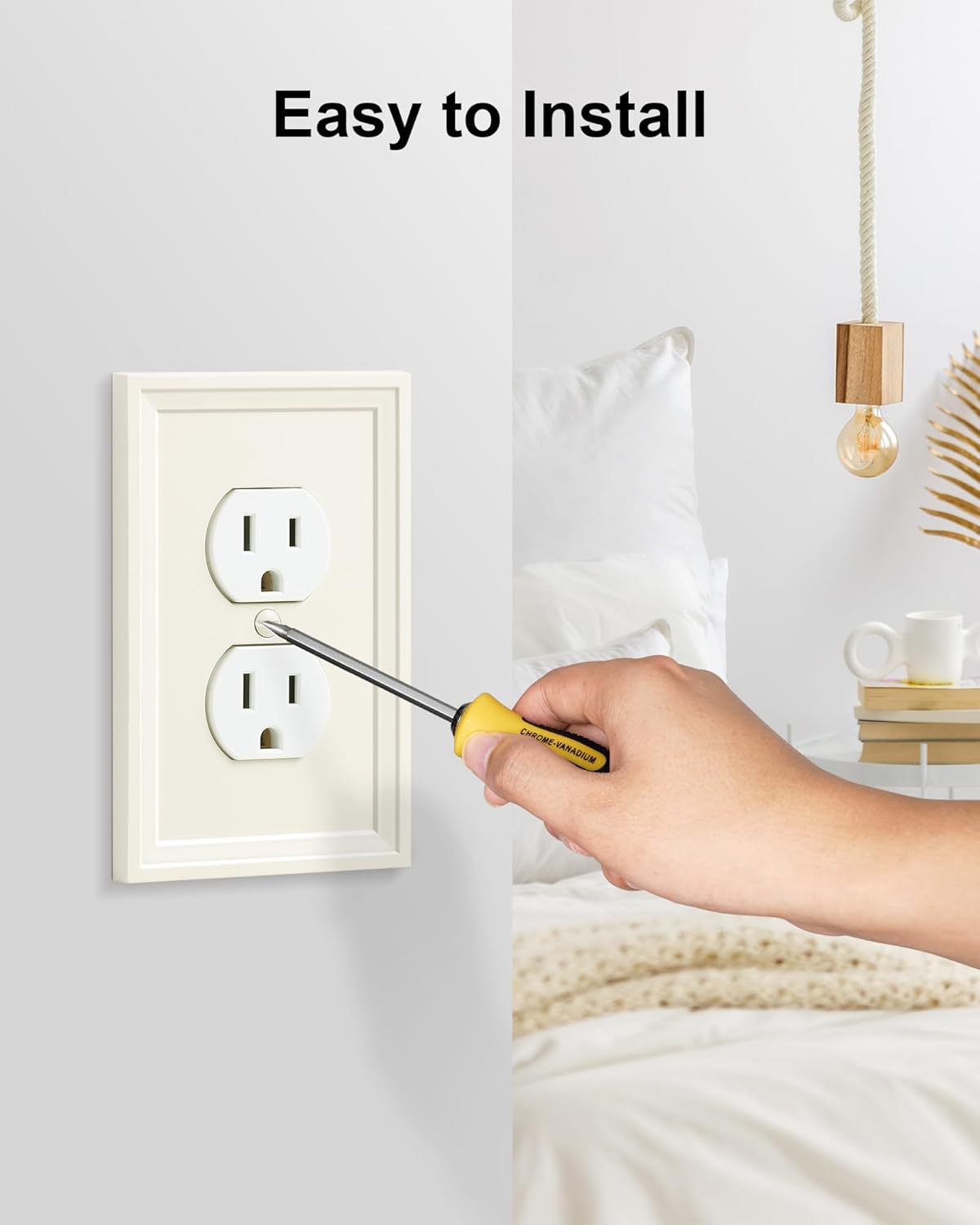 4-Pack Duplex Outlet Cover, Natural Bamboo Fiber Switch Plates and Outlet Covers, Light Almond Decorative Wall Plates for Electrical Outlets, 1 Gang Receptacle Cover, Corrosion Resistant